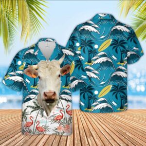 Farm Hawaiian Shirt, Charolais Funny Hawaiian…