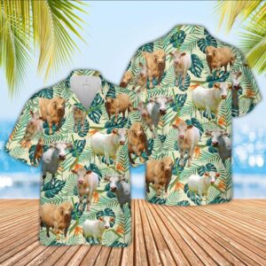 Farm Hawaiian Shirt, Charolais Green Pattern…