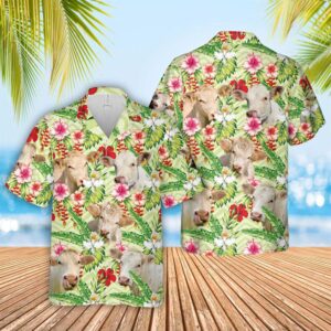 Farm Hawaiian Shirt, Charolais Hibicus Floral…