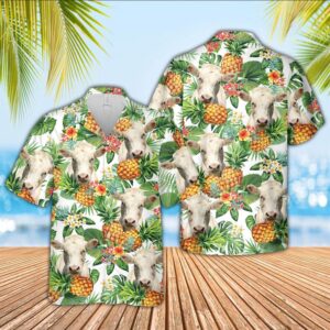 Farm Hawaiian Shirt, Charolais Pineapple Pattern…