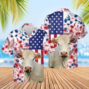 Farm Hawaiian Shirt, Charolais Us Flag…