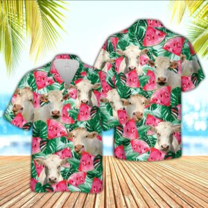 Farm Hawaiian Shirt, Charolais Watermelon 3D…