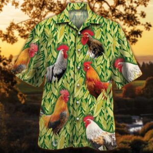 Farm Hawaiian Shirt, Chicken Corn Pattern…