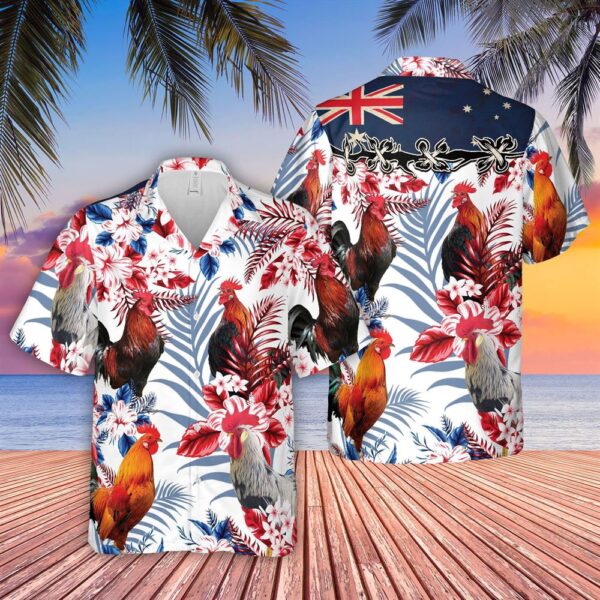 Farm Hawaiian Shirt, Chicken Lovers Australia Flag Hawaiian Flowers Hawaiian Shirt, Animal Hawaiian Shirt
