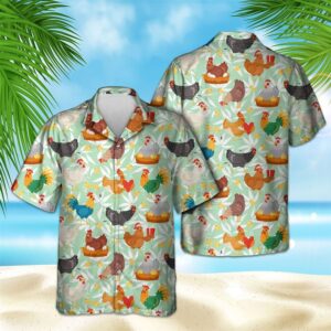 Farm Hawaiian Shirt, Chicken Pattern Hawaiian…