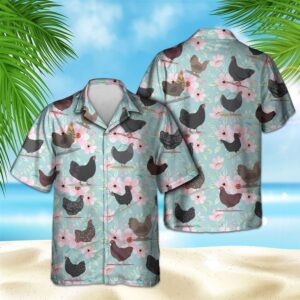 Farm Hawaiian Shirt, Chicken Pattern Light…