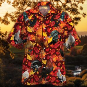 Farm Hawaiian Shirt, Chicken Red Leave…