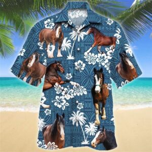 Farm Hawaiian Shirt, Clydesdale Horse Blue…