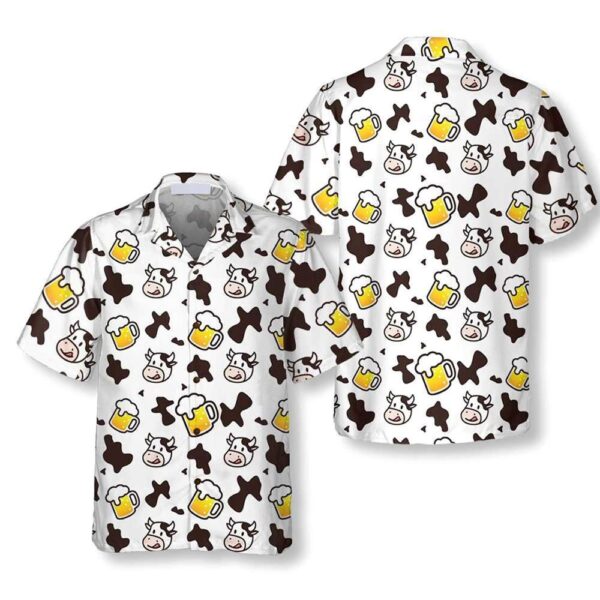 Farm Hawaiian Shirt, Cow And Beer Mug Seamless Pattern Cow All Printed 3D Hawaiian Shirt, Animal Hawaiian Shirt