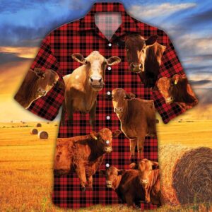 Farm Hawaiian Shirt, Cow Red Tartan…