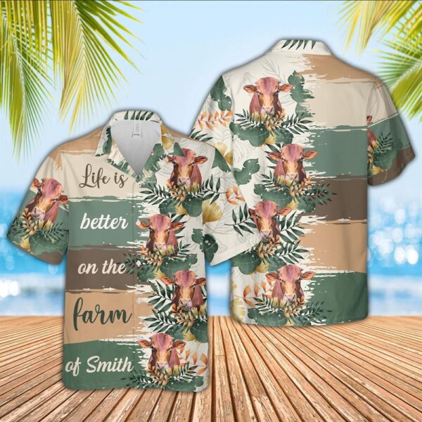 Farm Hawaiian Shirt, Custom Name Beefmaster Life Is Better On The Farm Hawaiian Shirt, Animal Hawaiian Shirt