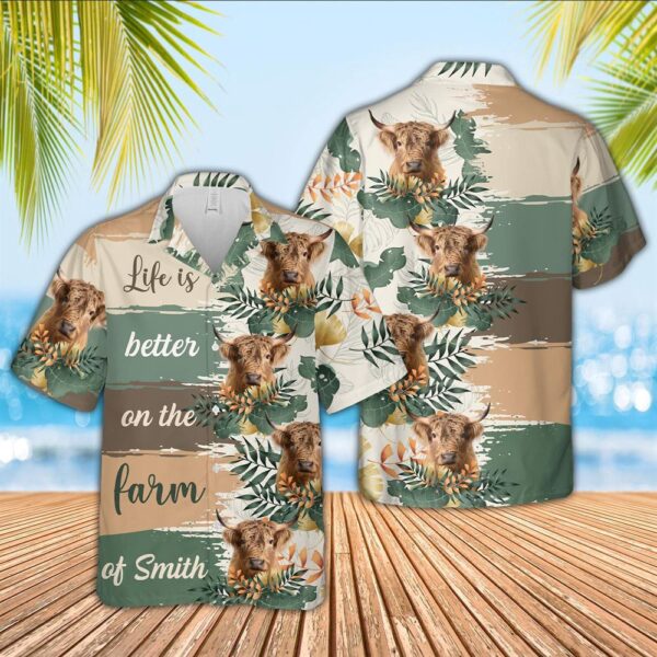 Farm Hawaiian Shirt, Custom Name Highland Life Is Better On The Farm Hawaiian Shirt, Animal Hawaiian Shirt