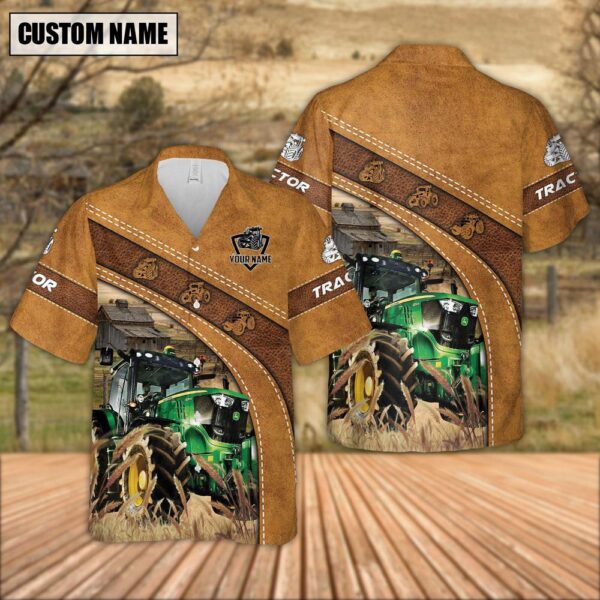 Farm Hawaiian Shirt, Custom Name Tractor Leather Pattern Hawaiian Shirt For Men And Women, Animal Hawaiian Shirt