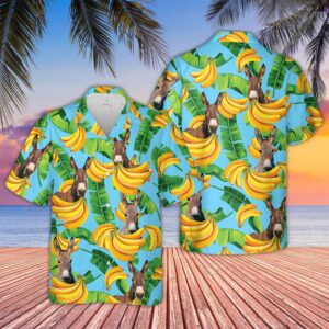 Farm Hawaiian Shirt, Donkey Banana Pattern…