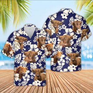 Farm Hawaiian Shirt, Flower Highland Cattle…