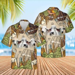 Farm Hawaiian Shirt, Funny Brahman Cattle…