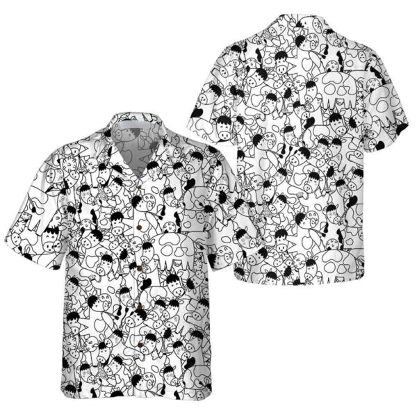 Farm Hawaiian Shirt, Funny Cow Doodle Pattern All Printed 3D Hawaiian Shirt, Animal Hawaiian Shirt