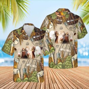 Farm Hawaiian Shirt, Funny Hereford Cattle…