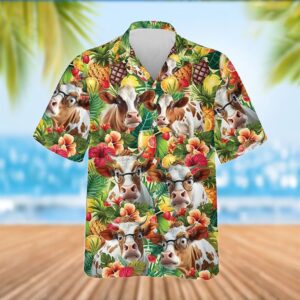 Farm Hawaiian Shirt, Funny Shorthorn Tropical…