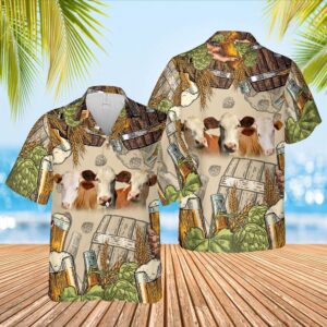 Farm Hawaiian Shirt, Funny Simmental Cattle…