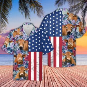 Farm Hawaiian Shirt, Gelbvieh Flower Pattern…