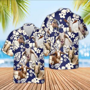 Farm Hawaiian Shirt, Goat Flower Blue…