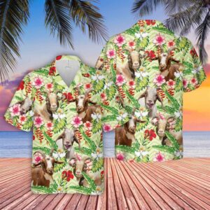 Farm Hawaiian Shirt, Goat Hibicus Floral…