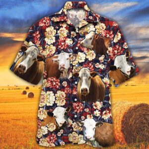 Farm Hawaiian Shirt, Herefold Cattle Red…