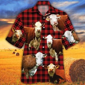 Farm Hawaiian Shirt, Herefold Cattle Red…