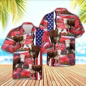 Farm Hawaiian Shirt, Hereford American Flag…