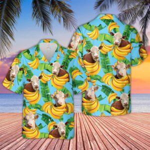 Farm Hawaiian Shirt, Hereford Banana Pattern…