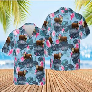 Farm Hawaiian Shirt, Hereford Blue Hibiscus…