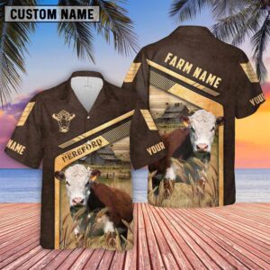 Farm Hawaiian Shirt, Hereford Brown Pattern…
