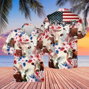 Farm Hawaiian Shirt, Hereford Cattle American…