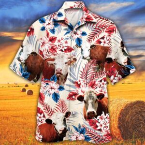 Farm Hawaiian Shirt, Hereford Cattle Australian…