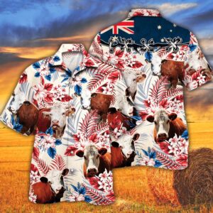 Farm Hawaiian Shirt, Hereford Cattle Australian…