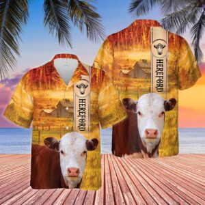 Farm Hawaiian Shirt, Hereford Cattle Breed…