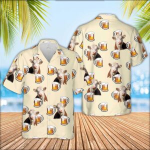 Farm Hawaiian Shirt, Hereford Cattle Drink…