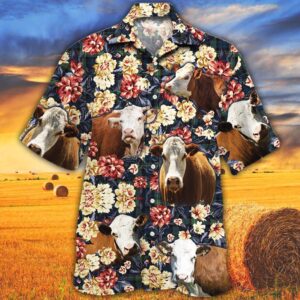 Farm Hawaiian Shirt, Hereford Cattle Green…