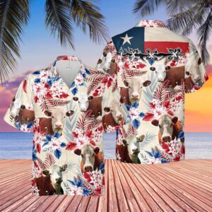 Farm Hawaiian Shirt, Hereford Cattle Texas…