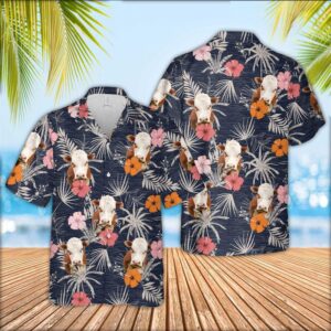 Farm Hawaiian Shirt, Hereford Cattle Tropical…