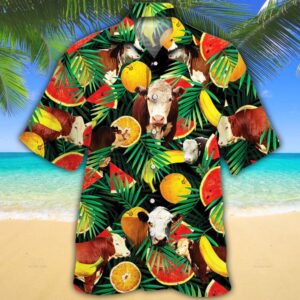 Farm Hawaiian Shirt, Hereford Cattle Tropical…