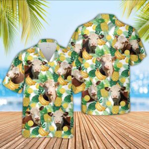 Farm Hawaiian Shirt, Hereford Cattle White…