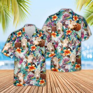 Farm Hawaiian Shirt, Hereford Colorful Leaf…