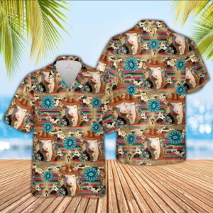 Farm Hawaiian Shirt, Hereford Cowboy Pattern…