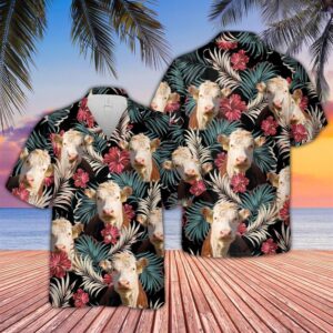 Farm Hawaiian Shirt, Hereford Dark Red…