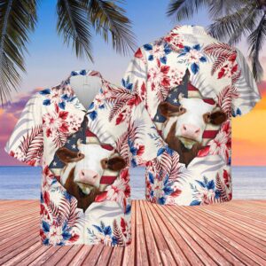 Farm Hawaiian Shirt, Hereford Face Hibiscus…