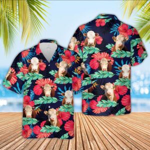 Farm Hawaiian Shirt, Hereford Face Tropical…