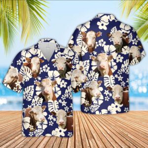 Farm Hawaiian Shirt, Hereford Flower Blue…