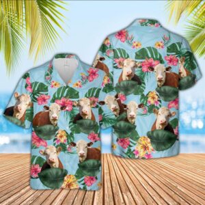 Farm Hawaiian Shirt, Hereford Flower Pattern…